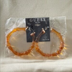 GUESS Amber Orange Resin Textured Hoop Earrings